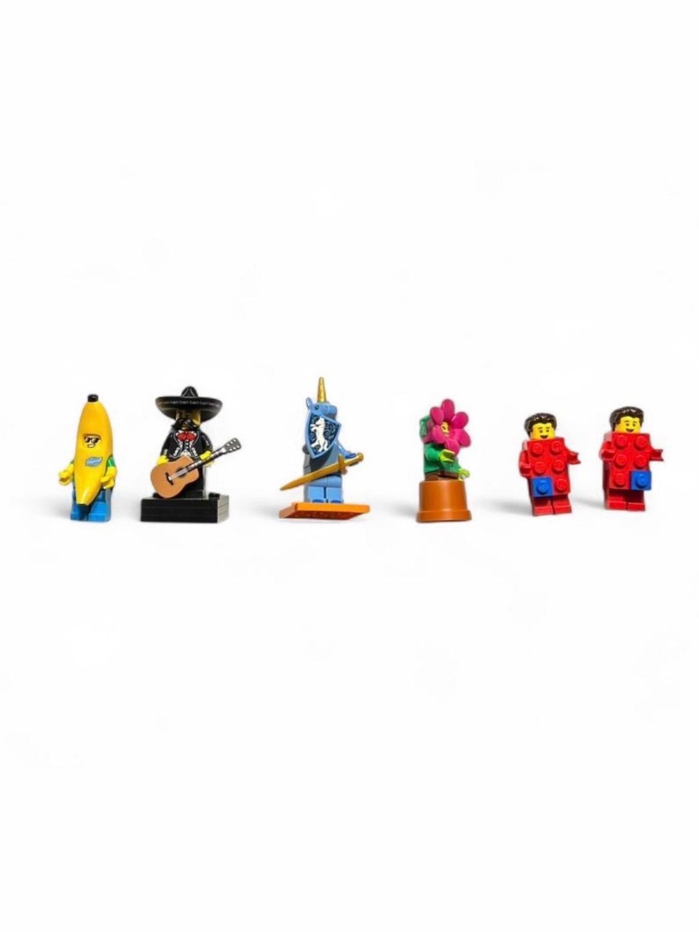 LEGO Minifigure Lot with Yellow Banana, Blue Unicorn & Red Brick Figures